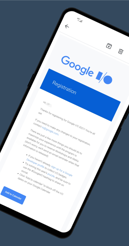 Invitación Google I/O 2021