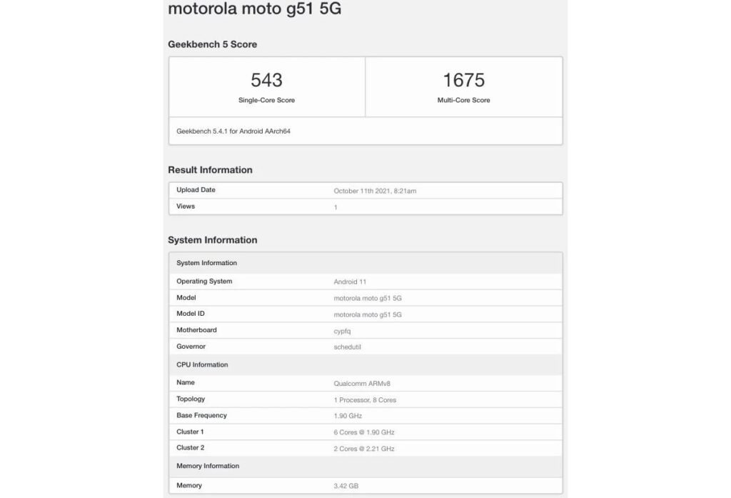 Moto G51 5G Geekbench