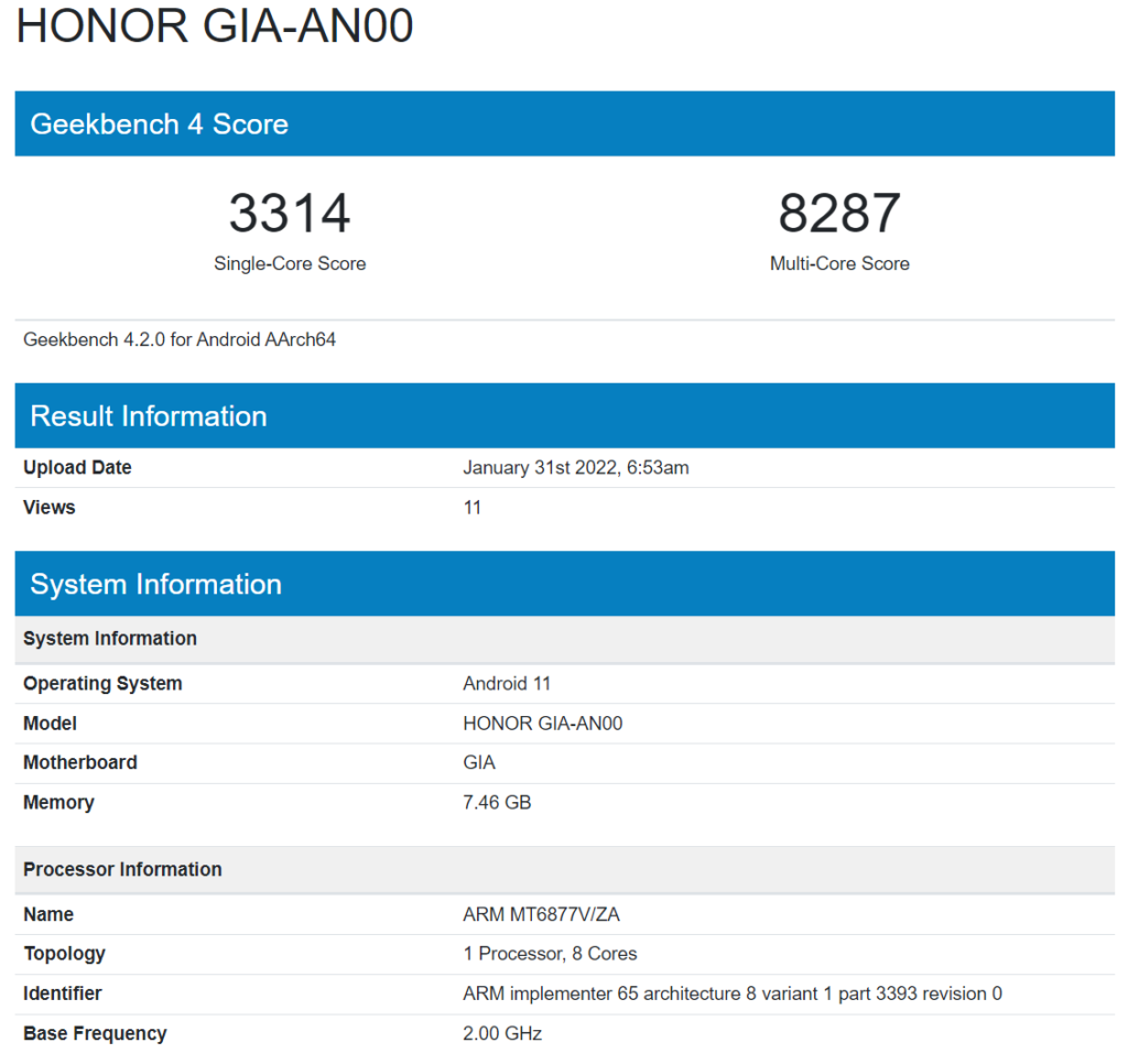 HONOR 60 SE Geeknbench