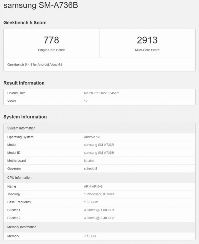 Galaxy A73 5G Geekbench 